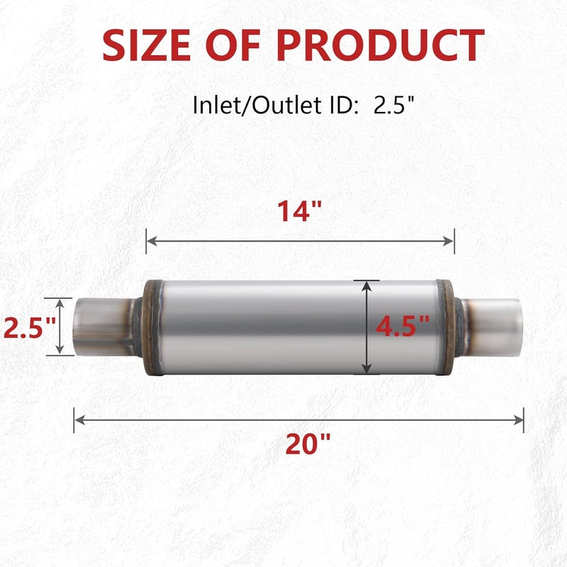 LCGP 2.5" Exhaust Mufflers, 2.5'' Inlet & Outlet Universal Muffler, 20'' Overall Length Stainless Steel Resonator Straight Through Design Exhaust Tip(2.5" Intet 2.5" Outlet, 2 Pack) - Image 2